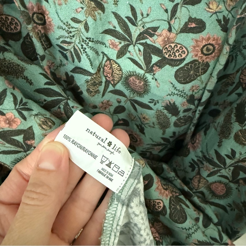 Natural Life Dara V-Neck Tunic Dress Sage & Black Floral Border pattern XS - Picture 10 of 10
